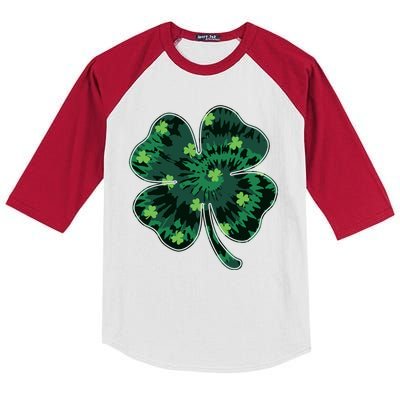 Cute St Patricks Day Tie Dye Shamrock Clover Kids Colorblock Raglan Jersey