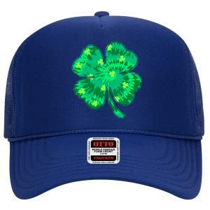 Cute St Patricks Day Tie Dye Shamrock Clover High Crown Mesh Back Trucker Hat