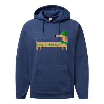 Cute Saint Patrick's Dachshund Doxie Wiener Dog Lover Performance Fleece Hoodie