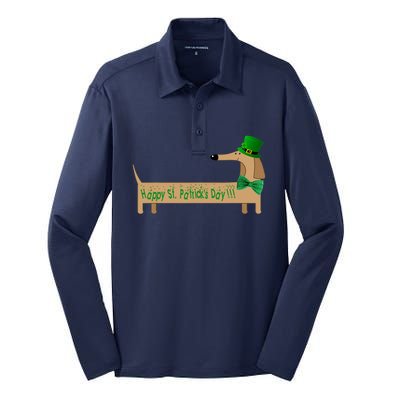 Cute Saint Patrick's Dachshund Doxie Wiener Dog Lover Silk Touch Performance Long Sleeve Polo