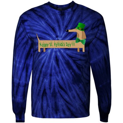 Cute Saint Patrick's Dachshund Doxie Wiener Dog Lover Tie-Dye Long Sleeve Shirt