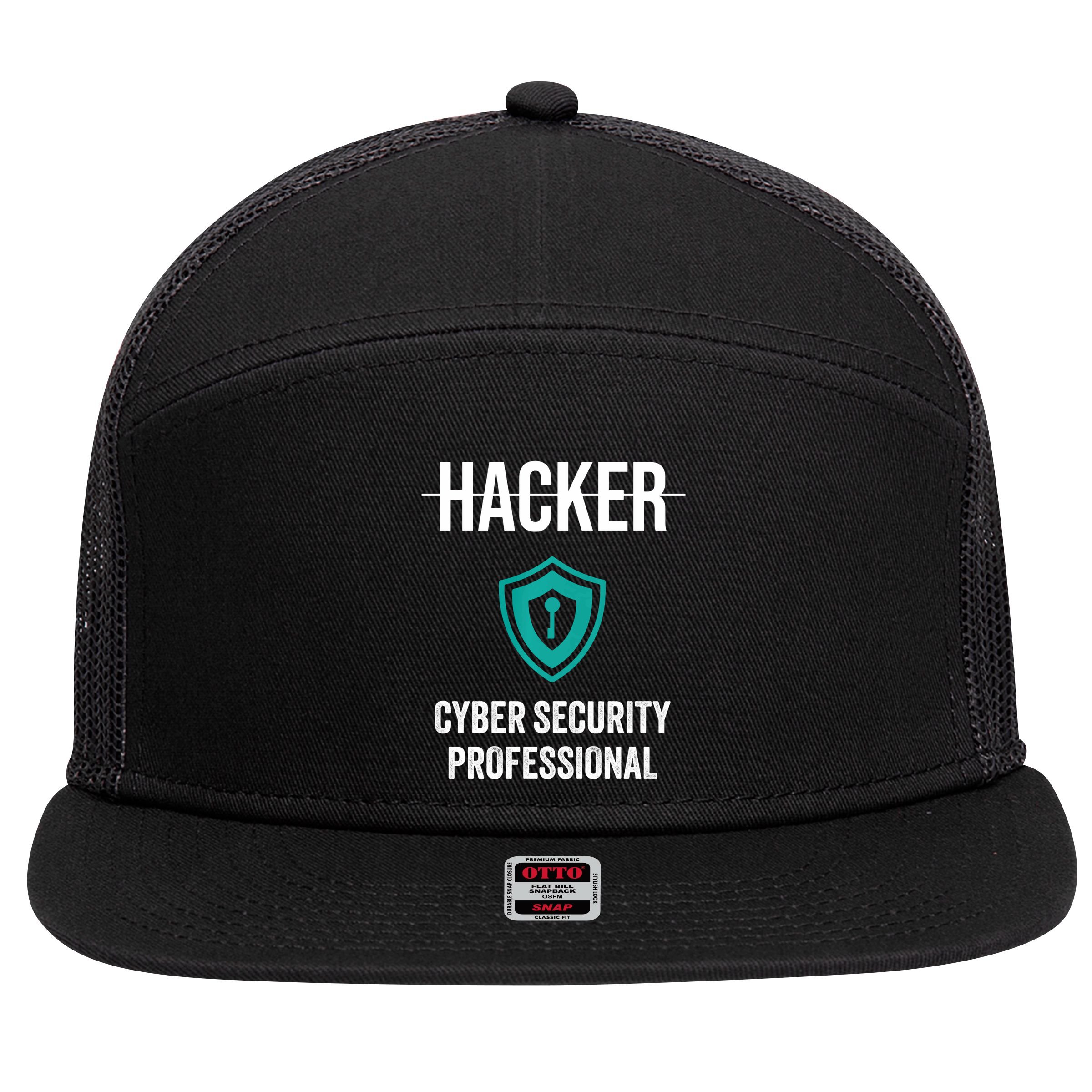 Cyber Security Professional Protection White Hat Hackers 7 Panel Mesh Trucker Snapback Hat