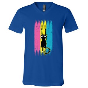 Cat Scratching Pansexual Pride Kitten Kitty Lgbtq Ally Gift V-Neck T-Shirt