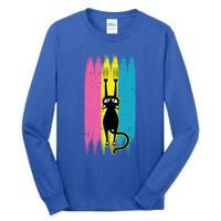 Cat Scratching Pansexual Pride Kitten Kitty Lgbtq Ally Gift Tall Long Sleeve T-Shirt