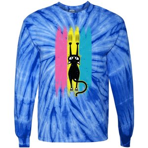 Cat Scratching Pansexual Pride Kitten Kitty Lgbtq Ally Gift Tie-Dye Long Sleeve Shirt