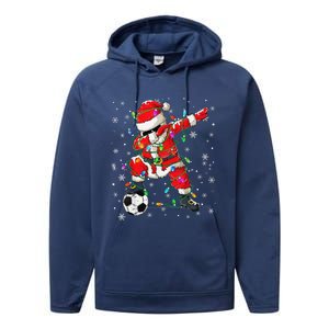 Christmas Soccer Player Sport Lover Santa Hat Xmas Pajamas (20) Performance Fleece Hoodie