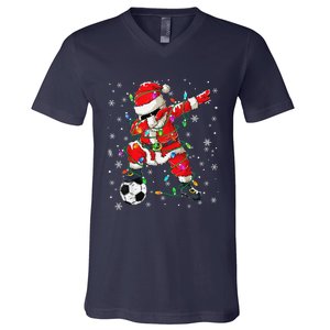 Christmas Soccer Player Sport Lover Santa Hat Xmas Pajamas (20) V-Neck T-Shirt