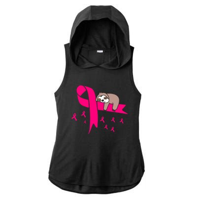 Cute Sloth Pink Ribbon Warrior Breast Cancer Awareness Gift Ladies PosiCharge Tri-Blend Wicking Draft Hoodie Tank