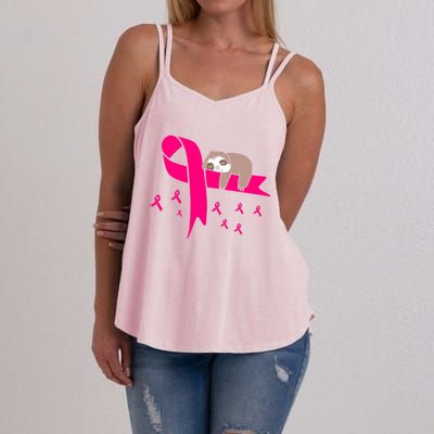 Cute Sloth Pink Ribbon Warrior Breast Cancer Awareness Gift Women's Strappy Tank