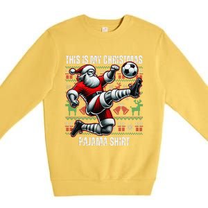 Christmas Soccer Player Sport Lover Santa Hat Xmas Pajamas Premium Crewneck Sweatshirt