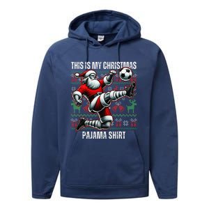 Christmas Soccer Player Sport Lover Santa Hat Xmas Pajamas Performance Fleece Hoodie