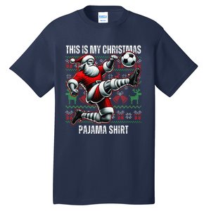 Christmas Soccer Player Sport Lover Santa Hat Xmas Pajamas Tall T-Shirt