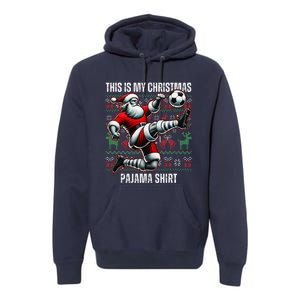 Christmas Soccer Player Sport Lover Santa Hat Xmas Pajamas Premium Hoodie