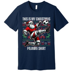 Christmas Soccer Player Sport Lover Santa Hat Xmas Pajamas Premium T-Shirt