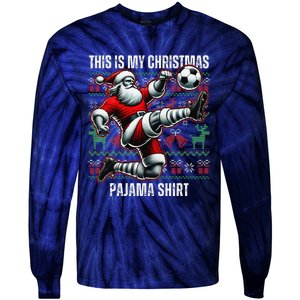 Christmas Soccer Player Sport Lover Santa Hat Xmas Pajamas Tie-Dye Long Sleeve Shirt