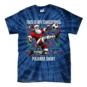 Christmas Soccer Player Sport Lover Santa Hat Xmas Pajamas Tie-Dye T-Shirt