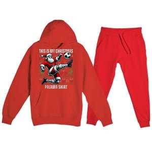 Christmas Soccer Player Sport Lover Santa Hat Xmas Pajamas Premium Hooded Sweatsuit Set