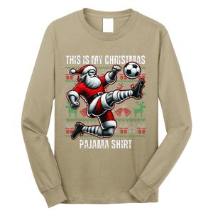 Christmas Soccer Player Sport Lover Santa Hat Xmas Pajamas Long Sleeve Shirt