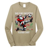 Christmas Soccer Player Sport Lover Santa Hat Xmas Pajamas Long Sleeve Shirt