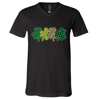 Cute St Patrick's Day Patterns Shamrock Clovers V-Neck T-Shirt