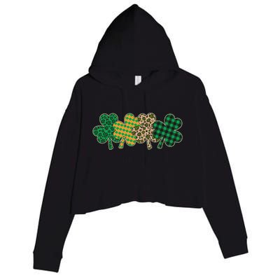 Cute St Patrick's Day Patterns Shamrock Clovers Crop Fleece Hoodie