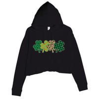 Cute St Patrick's Day Patterns Shamrock Clovers Crop Fleece Hoodie