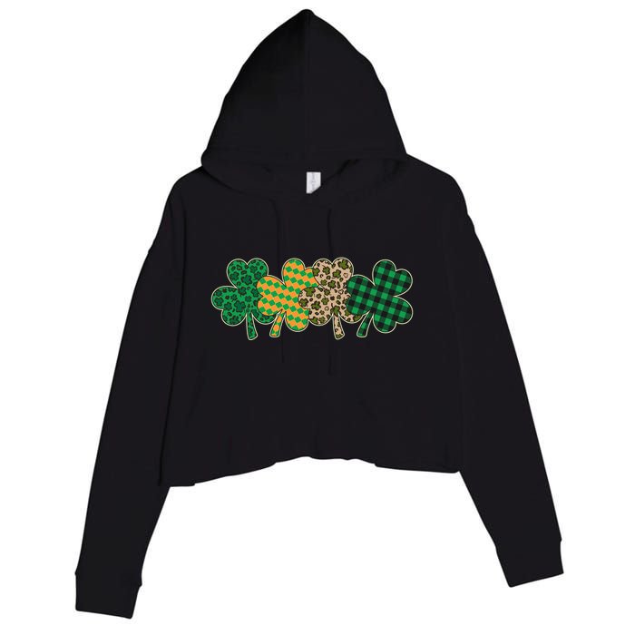 Cute St Patrick's Day Patterns Shamrock Clovers Crop Fleece Hoodie