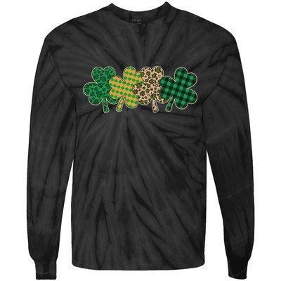 Cute St Patrick's Day Patterns Shamrock Clovers Tie-Dye Long Sleeve Shirt