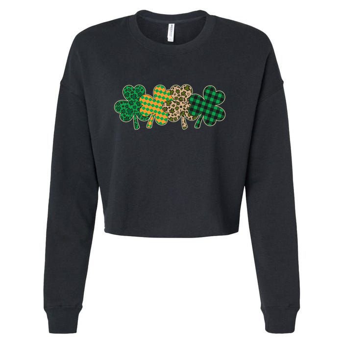 Cute St Patrick's Day Patterns Shamrock Clovers Cropped Pullover Crew