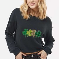 Cute St Patrick's Day Patterns Shamrock Clovers Cropped Pullover Crew