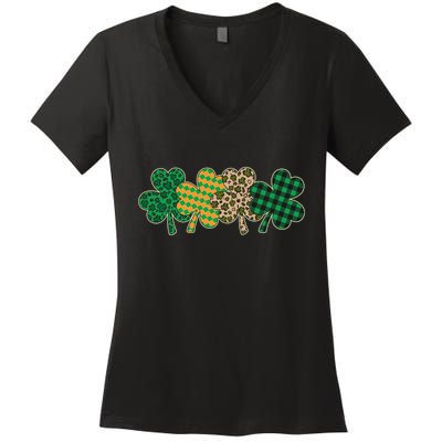 Cute St Patrick's Day Patterns Shamrock Clovers Women's V-Neck T-Shirt