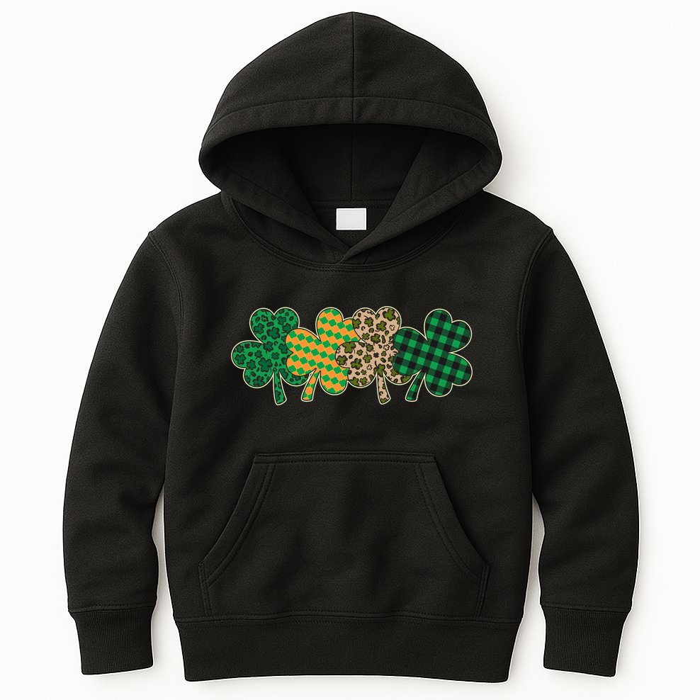 Cute St Patrick's Day Patterns Shamrock Clovers Kids Hoodie