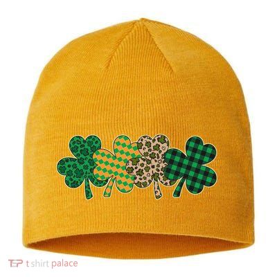 Cute St Patrick's Day Patterns Shamrock Clovers Sustainable Beanie