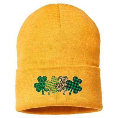 Cute St Patrick's Day Patterns Shamrock Clovers Sustainable Knit Beanie