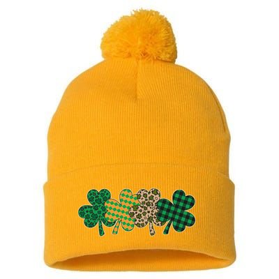 Cute St Patrick's Day Patterns Shamrock Clovers Pom Pom 12in Knit Beanie