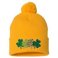 Cute St Patrick's Day Patterns Shamrock Clovers Pom Pom 12in Knit Beanie