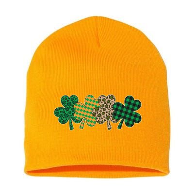 Cute St Patrick's Day Patterns Shamrock Clovers Short Acrylic Beanie