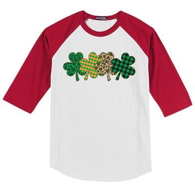 Cute St Patrick's Day Patterns Shamrock Clovers Kids Colorblock Raglan Jersey