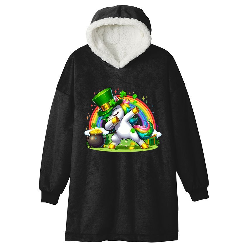 Cute St Patricks Day Dabbing Leprechaun Pony Hooded Wearable Blanket