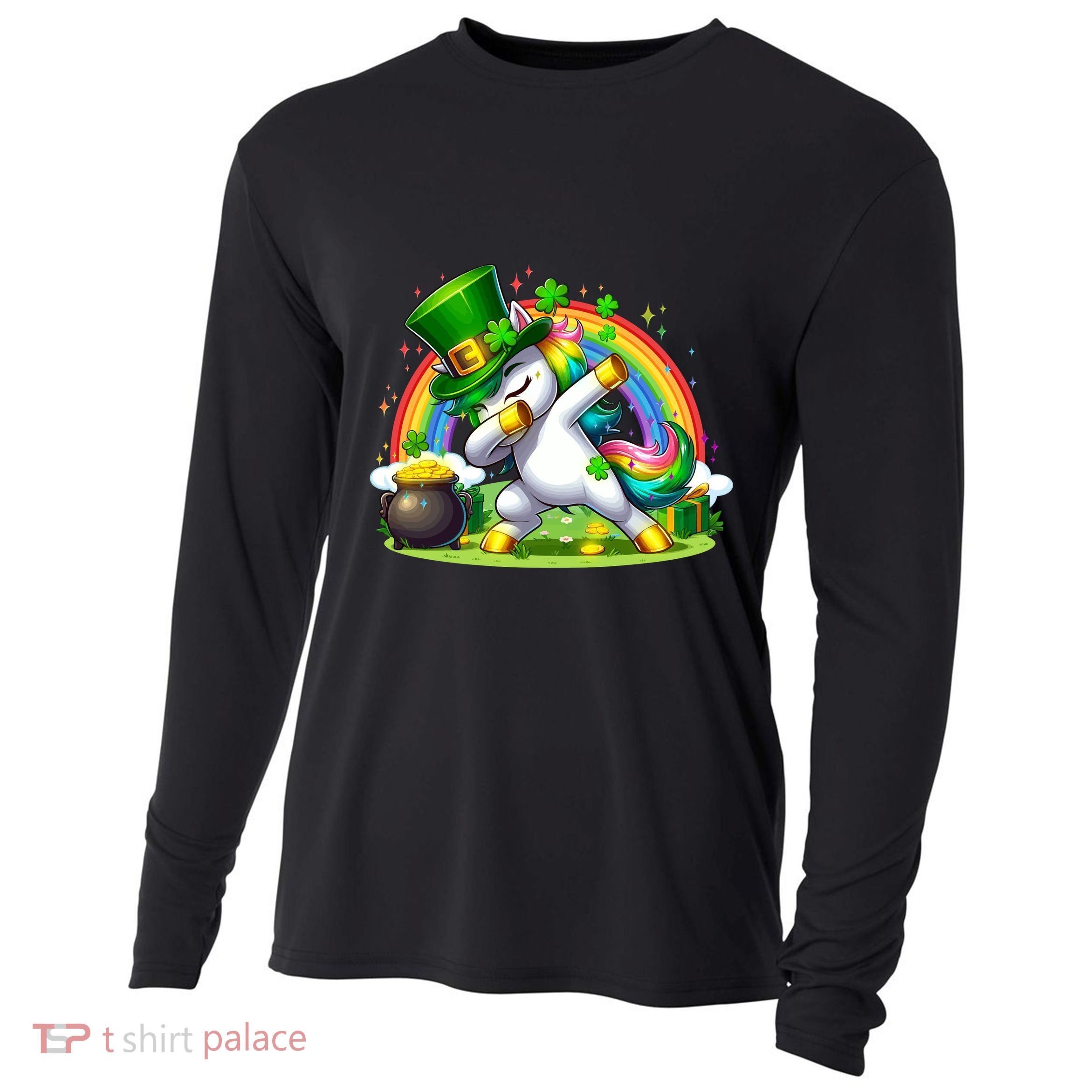 Cute St Patricks Day Dabbing Leprechaun Pony Cooling Performance Long Sleeve Crew