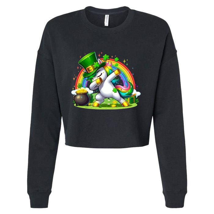 Cute St Patricks Day Dabbing Leprechaun Pony Cropped Pullover Crew