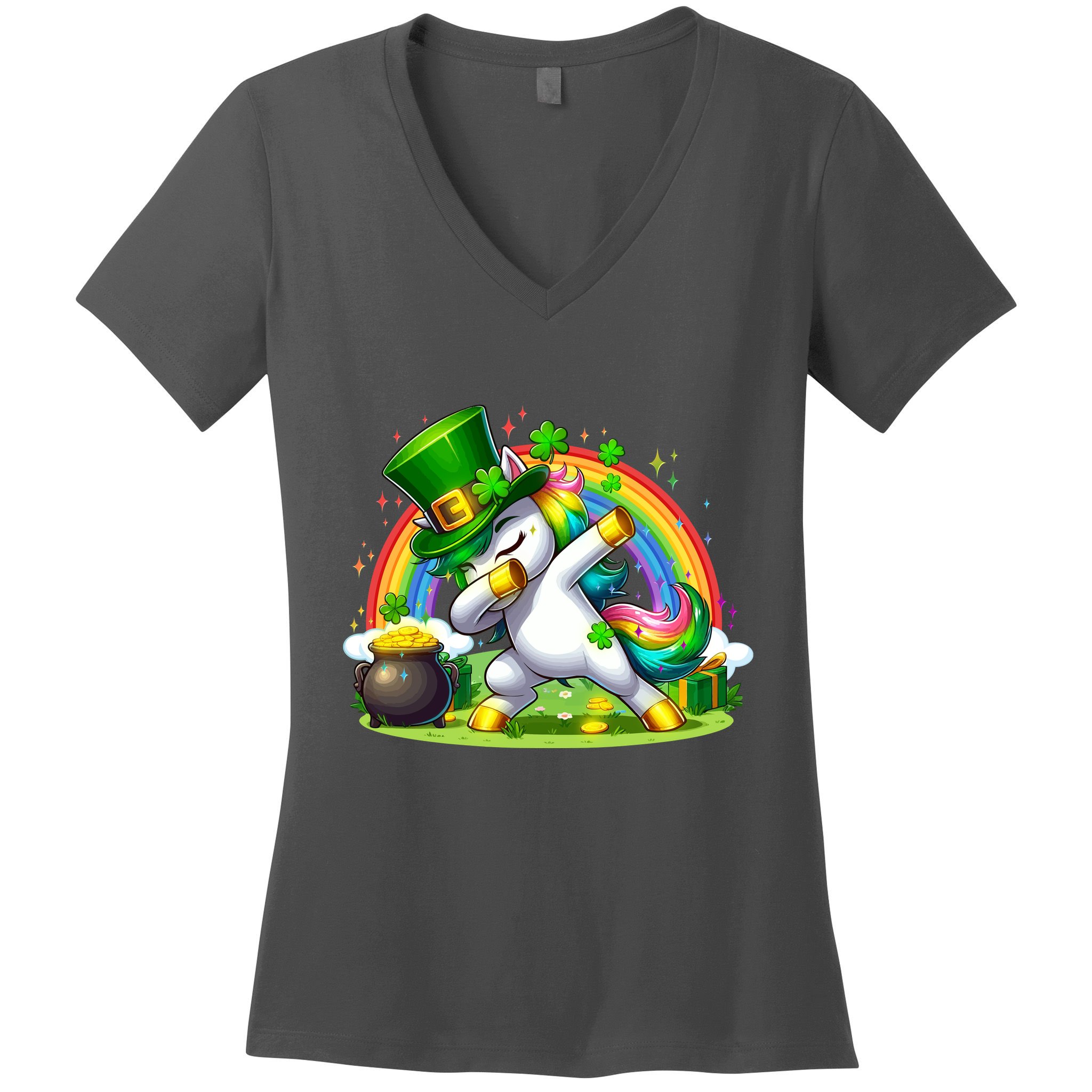 Cute St Patricks Day Dabbing Leprechaun Pony Women's V-Neck T-Shirt