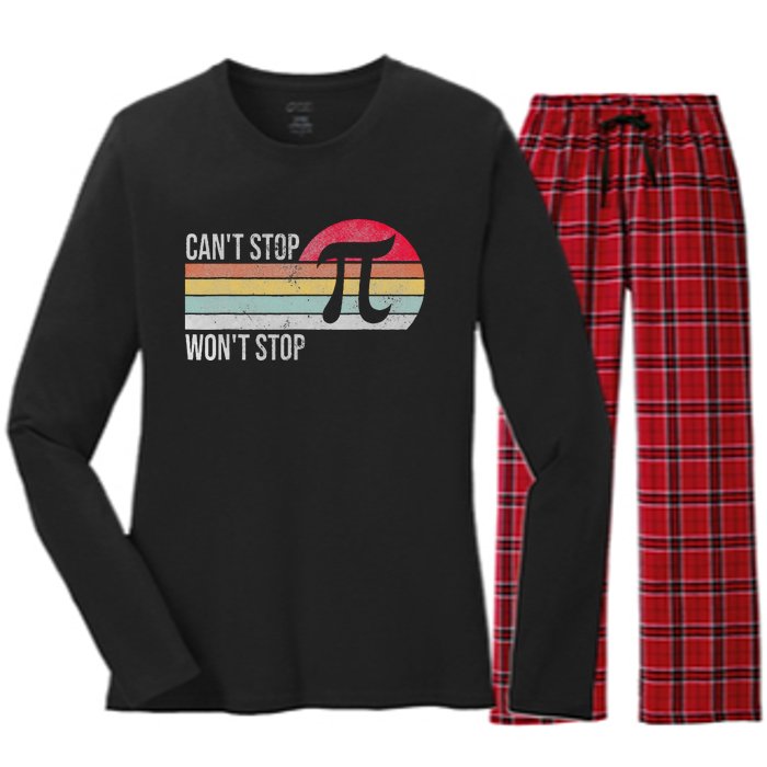 Cant Stop Pi Wont Stop Pi Day Retro Math Lover Women's Long Sleeve Flannel Pajama Set 