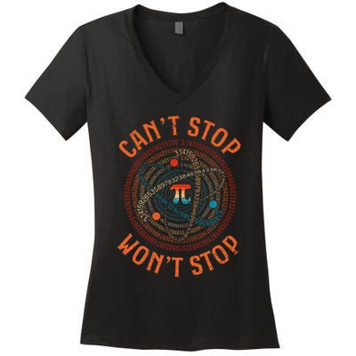 Cant Stop Pi Wont Stop Math Pi Day Funny Maths Teacher Women's V-Neck T-Shirt
