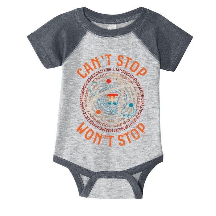 Cant Stop Pi Wont Stop Math Pi Day Funny Maths Teacher Infant Baby Jersey Bodysuit