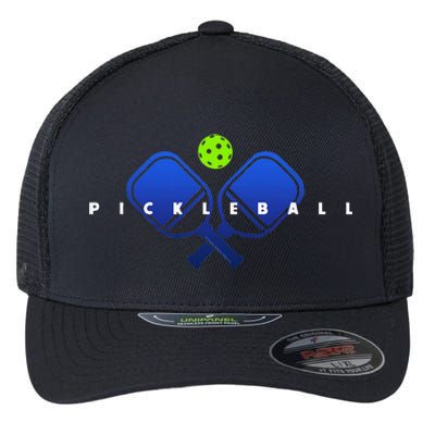 Cool Stylized Pickleball With Paddles And Ball Pickleball Flexfit Unipanel Trucker Cap