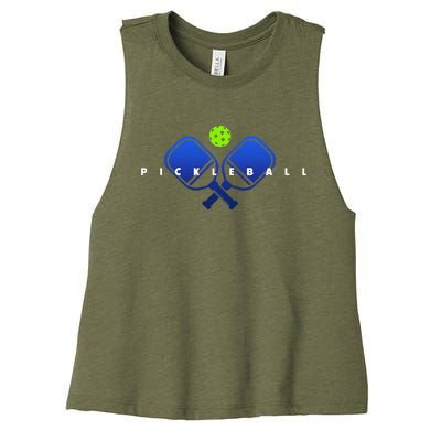 Cool Stylized Pickleball With Paddles And Ball Pickleball Women's Racerback Cropped Tank