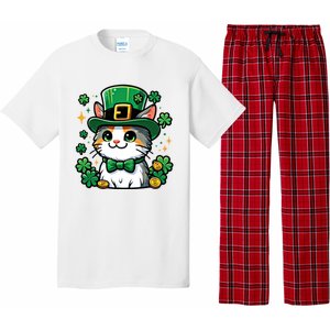 Cat St Patrick Day Lucky Irish Shamrock Cat Leprechaun Meaningful Gift Pajama Set