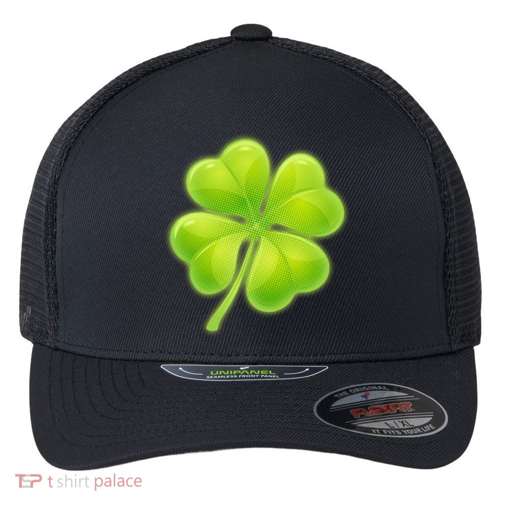 Cute St Patricks Day Lucky Glowing Shamrock Clover Flexfit Unipanel Trucker Cap