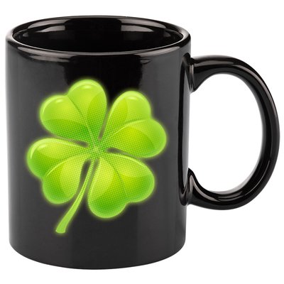 Cute St Patricks Day Lucky Glowing Shamrock Clover 11oz C Handle Ceramic Mug